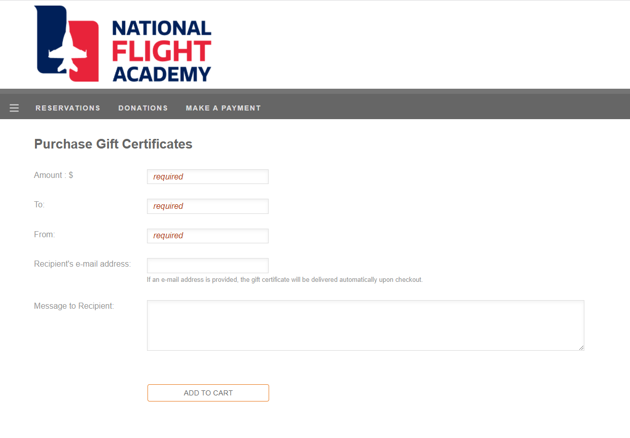 Gift Certificate Section Screenshot